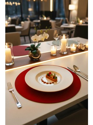 Morika Hotel & Home Textile Suni Deri 6'lı Yuvarlak Amerikan Servisi Seti / Ø 32 cm - 32X32CM - Kırmızı