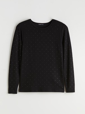 Lc Waikiki Yeni Sezon Bisiklet Yaka Taşlı Kadın Tişört