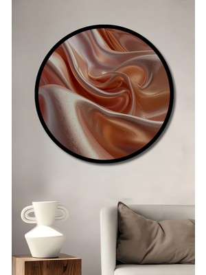 Beta Moda Hub Işıltılı Bakır Saten Dökümlü Dekoratif Ahşap Tablo Yuvarlak Duvar Tablosu Çerçeve Görünümlü