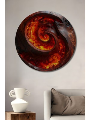 Beta Moda Hub Kızıl Lav Spiral Ahşap Dekoratif Tablo Yuvarlak Duvar Tablosu