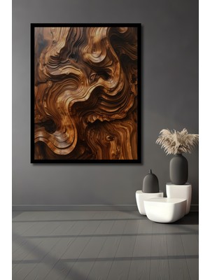 Beta Moda Hub Doğal Ahşap Oyma Görünümlü Modern Soyut Sanat Ahşap Ev,antre,ofis,mutfak Tablo Çerçeve Görünümlü
