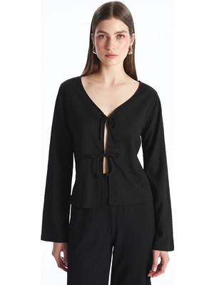 Lc Waikiki Yeni Sezon V Yaka Bağlamalı Dokulu Bluz