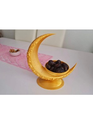 3D Baskı Dekoratif Altın Ay Hurmalık & Çerezlik – Masa Üstü Sunumluk