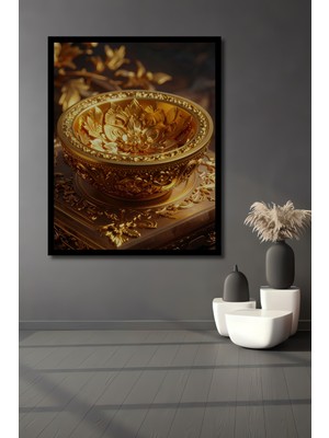 Beta Moda Hub Altın Yaldızlı Lale Desenli Ahşap Ev,antre,salon,ofis,mutfak,yatak Odası Tablo Çerçeve Görünümlü