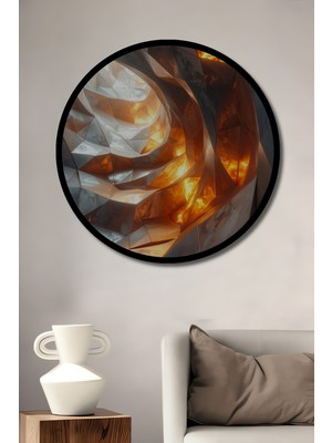 Beta Moda Hub Geometrik Ateş Tüneli Ahşap Dekoratif Tablo Yuvarlak Duvar Tablosu Çerçeve Görünümlü