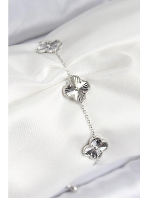 cleovibe Vıp Pirinç Yonca Model Gümüş Renk Kadın Bileklik