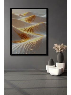 Beta Moda Hub Altın Dalgalı Soyut Sanat Ahşap Ev,antre,salon,ofis,mutfak,yatak Odası Tablo Çerçeve Görünümlü