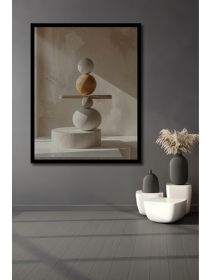 Beta Moda Hub Denge Sanatı Soyut Küreler Yağlı Boya Görünümlü Ahşap Ev,antre,ofis,mutfak Tablo Çerçeve Görünümlü