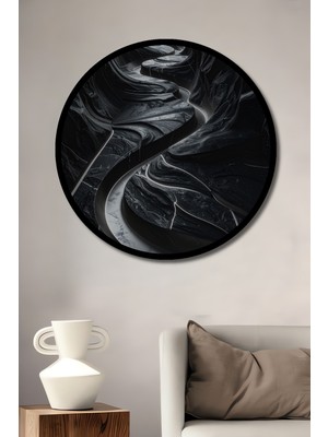 Beta Moda Hub Soyut Kanyon Manzarası Yağlı Boya Görünümlü Ahşap Tablo Yuvarlak Duvar Tablosu Çerçeve Görünümlü