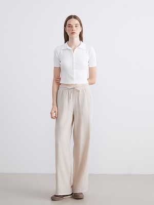 Lc Waikiki Yeni Sezon Beli Lastikli Dokulu Geniş Paça Kadın Pantolon