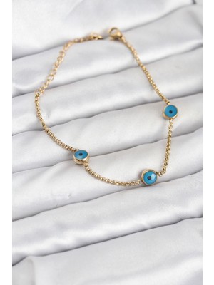 cleovibe 316L Çelik Gold Renkli Nazar Boncuk Model Kadın Bileklik