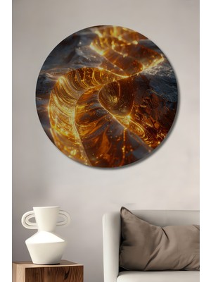 Beta Moda Hub Altın Işık Şelalesi Yağlı Boya Görünümlü Dekoratif Ahşap Tablo Yuvarlak Duvar Tablosu