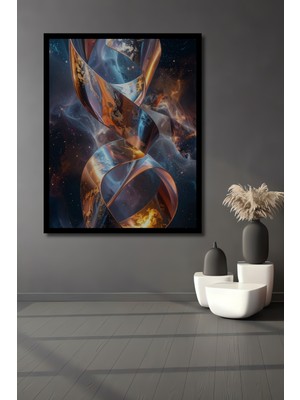 Beta Moda Hub Altın Işıltılı Kozmik Sarmal Ahşap Ev,antre,salon,ofis,mutfak,yatak Odası Tablo Çerçeve Görünümlü