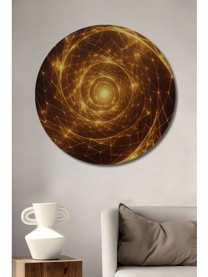 Beta Moda Hub Altın Işık Tüneli Soyut Sanat Dekoratif Ahşap Tablo Yuvarlak Duvar Tablosu