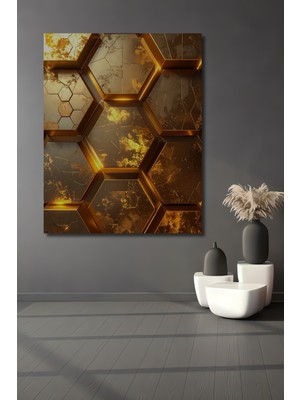 Beta Moda Hub Altın Kristal Geometrik Soyut Sanat Ahşap Dekoratif Ev,antre,salon,ofis,mutfak,yatak Odası Tablo