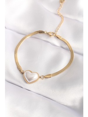 cleovibe 316L Çelik Gold Renk Bombeli Kalp Kadın Bileklik