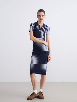 Lc Waikiki Yeni Sezon Polo Yaka Çizgili Elbise