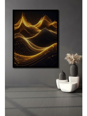 Beta Moda Hub Altın Dalgalı Soyut Sanat Ahşap Ev,antre,salon,ofis,mutfak,yatak Odası Tablo Çerçeve Görünümlü