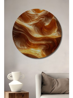Beta Moda Hub Altın Varak Soyut Desenli Dekoratif Ahşap Tablo Yuvarlak Duvar Tablosu