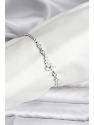 cleovibe Çiçekli Model Zirkon Taşlı Gümüş Renk Su Yolu Kadın Bileklik