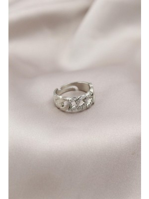 cleovibe Gümüş Renk Metal Zincir Model Taşlı Kadın Yüzük