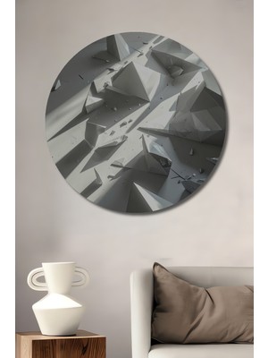Beta Moda Hub Soyut Kırık Kristaller Baskı Ahşap Tablo Yuvarlak Duvar Tablosu