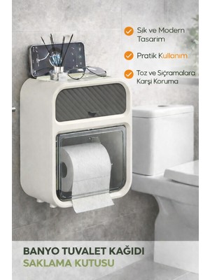 Ecuy Kapaklı Duvara Monte Banyo Tuvalet Kağıdı Saklama Kutusu Su ve Toz Geçirmez