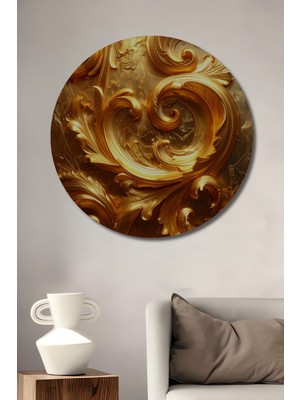 Beta Moda Hub Altın Yaldızlı Barok Desen Ahşap Dekoratif Tablo Yuvarlak Duvar Tablosu