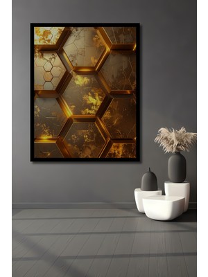 Beta Moda Hub Altın Kristal Geometrik Soyut Sanat Ahşap Ev,antre,ofis,mutfak,yatak Odası Tablo Çerçeve Görünümlü