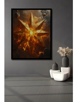 Beta Moda Hub Altın Yıldız Patlaması Görünümlü Modern Sanat Ahşap Ofis,mutfak,yatak Odası Tablo Çerçeve Görünümlü