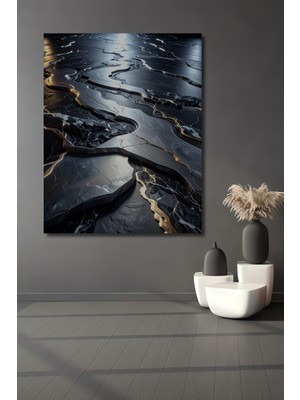 Beta Moda Hub Altın Damarlı Mermer Dokulu Modern Soyut Ahşap Dekoratif Ev,antre,ofis,mutfak,yatak Odası Tablo