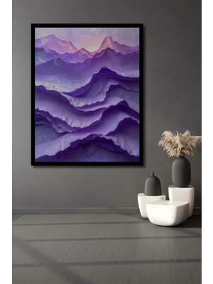 Beta Moda Hub Mor Dağ Manzarası Sulu Boya Görünümlü Ahşap Ev,antre,ofis,mutfak,yatak Odası Tablo Çerçeve Görünümlü