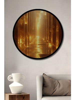 Beta Moda Hub Altın Çağ Koridoru Yağlı Boya Görünümlü Ahşap Tablo Yuvarlak Duvar Tablosu Çerçeve Görünümlü