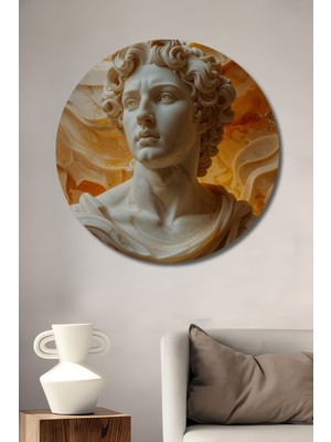 Beta Moda Hub Antik Yunan Tanrısı Apollo Mermer Heykeli Yağlı Boya Görünümlü Ahşap Tablo Yuvarlak Duvar Tablosu