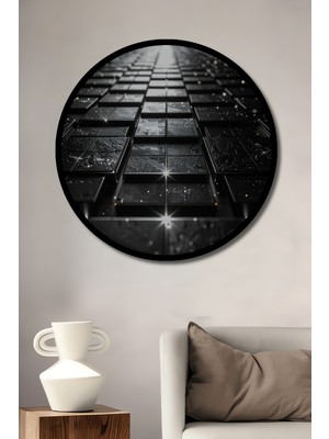 Beta Moda Hub 3D Soyut Geometrik Işık Efektli Ahşap Dekoratif Tablo Yuvarlak Duvar Tablosu Çerçeve Görünümlü