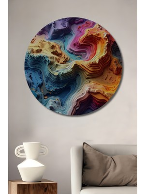 Beta Moda Hub Soyut Katmanlı Manzara Yağlı Boya Görünümlü Ahşap Dekoratif Tablo Yuvarlak Duvar Tablosu