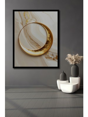 Beta Moda Hub Altın Ay Desenli Ahşap Dekoratif Ev,antre,salon,ofis,mutfak,yatak Odası Tablo Çerçeve Görünümlü