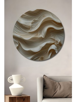 Beta Moda Hub Inci Tonlarında Kabartma Yaprak Desenli Ahşap Dekoratif Tablo Yuvarlak Duvar Tablosu