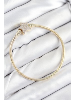 cleovibe Pirinç Charm Zirkon Taşlı Yıldız Model Gold Renk Kadın Bileklik