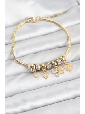 cleovibe Kelebek Charmlı Gold Renk Kadın Bileklik