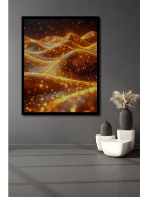 Beta Moda Hub Altın Işıltısı Soyut Sanat Ahşap Ev,antre,salon,ofis,mutfak,yatak Odası Tablo Çerçeve Görünümlü