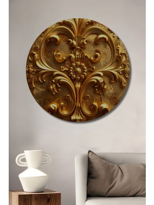 Beta Moda Hub Altın Rölyef Desenli Dekoratif Ahşap Tablo Yuvarlak Duvar Tablosu