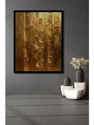 Beta Moda Hub Altın Varak Çiçek Desenli Modern Sanat Ahşap Ev,antre,ofis,yatak Odası Tablo Çerçeve Görünümlü