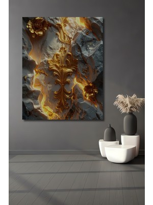 Beta Moda Hub Altın Yaprak Desenli Lüks Mermer Görünümlü Ahşap Ev,antre,salon,ofis,mutfak,yatak Odası Tablo