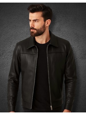 Evasim Hakiki Deri Erkek Mont (Siyah)