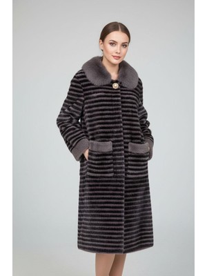 Rabiossa Kadın Mücevher Düğmeli Çizgili Lüks Kaban