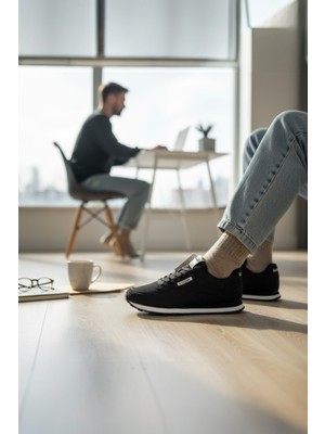 Enoch Erkek Siyah Beyaz Tabanlı Retro Spor Ayakkabı - Günlük Yürüyüş Sneaker