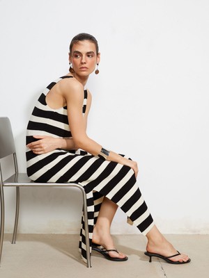 Lc Waikiki Yeni Sezon V Yaka Çizgili Kadın Triko Elbise