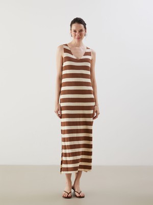 Lc Waikiki Yeni Sezon V Yaka Çizgili Kadın Triko Elbise