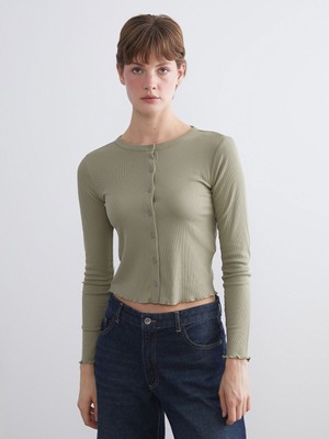 Lc Waikiki Yeni Sezon Bisiklet Yaka Fitilli Crop Kadın Hırka